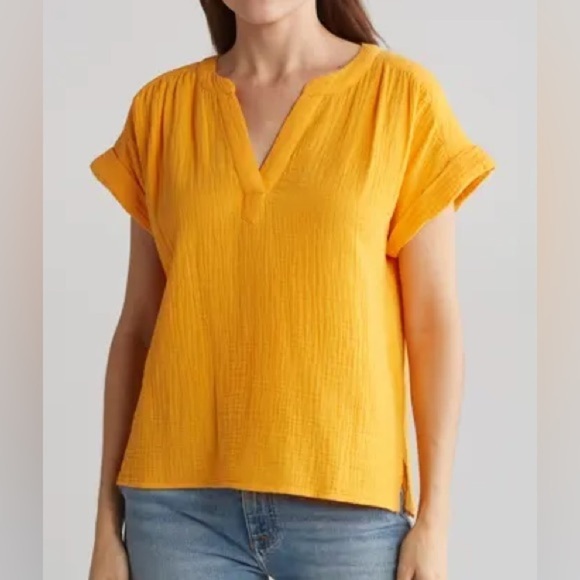 Tommy Bahama Island Softs Orange Gauze V Neck Short Sleeve Top XS new - Picture 3 of 10